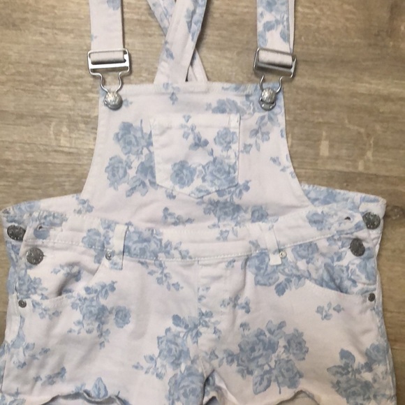 Women’s White and light blue floral overalls - Picture 2 of 5